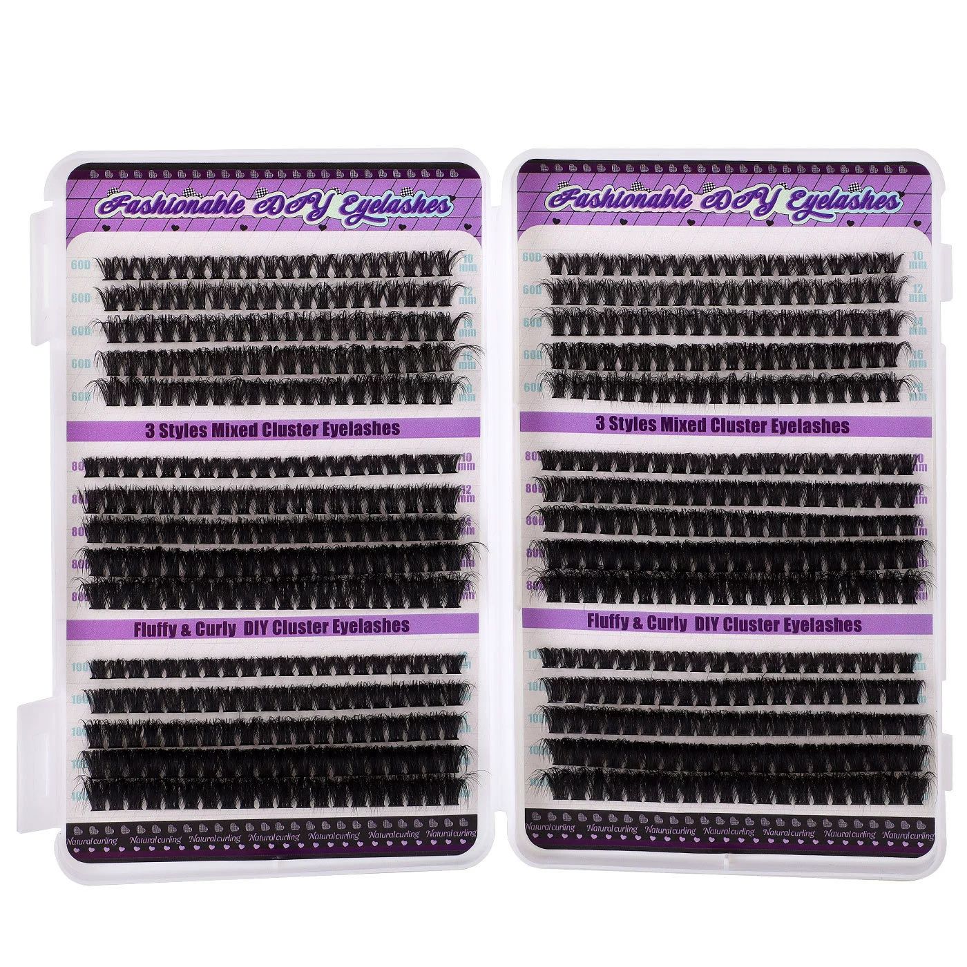 Lash Clusters Kit 60D+80D+100D Wispy Individual Lashes Kit D-Curly Volume Lash Extensions 10-18mm Natural DIY Cluster Lashes Kit for Beginners