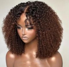 Curly Bob Wig 14 Inch Glueless 13x4 Lace Front Wigs Pre Plucked  for Black Women 180% Density Mongolian HD Kinky Curly Bob Lace Frontal Wigs Wet and Wave