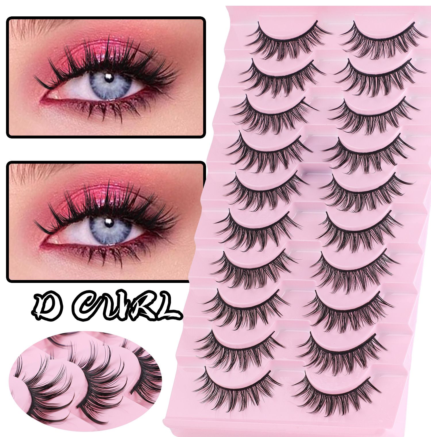 Natural Lashes Wispy Lashes Natural Look False Eyelashes Natural Flared Eyelashes False Eye Lashes Soft Fluffy Lashes 7 Pairs  Black