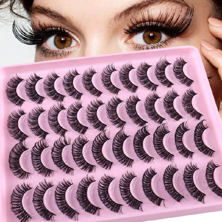 20 Pairs Lashes Natural Russian Strip Lashes 2 Styl of Eyelashes DD Curl Fluffy Fake Eyelashes Extension Crisscross Soft Lashes,F08
