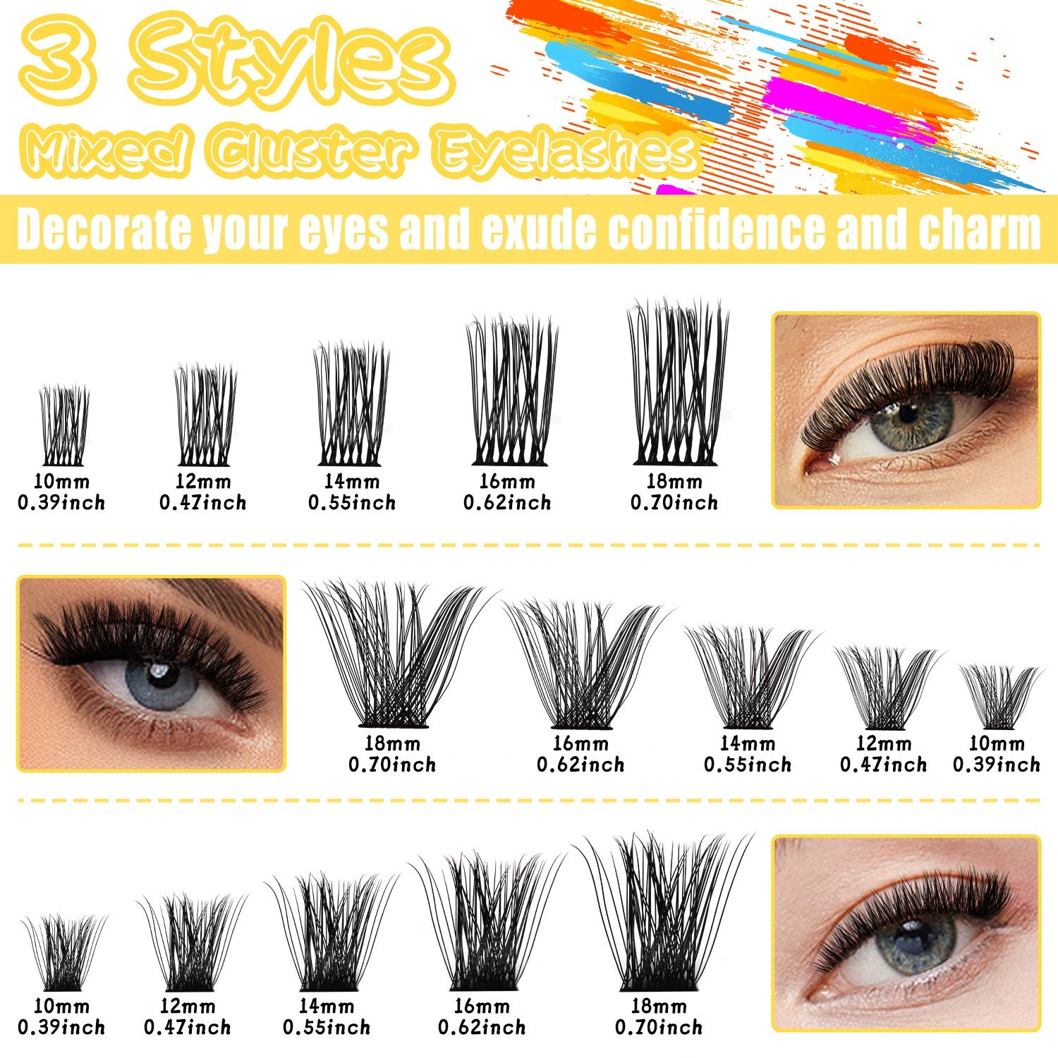 Fluffy Lash Clusters Thick 80+100D Volume Eyelash Clusters 12-24mm Wispy Individual Lashes D Curl Flat Cluster Eyelash Extensions 252pcs DIY Lash Extension for Beginners view 2