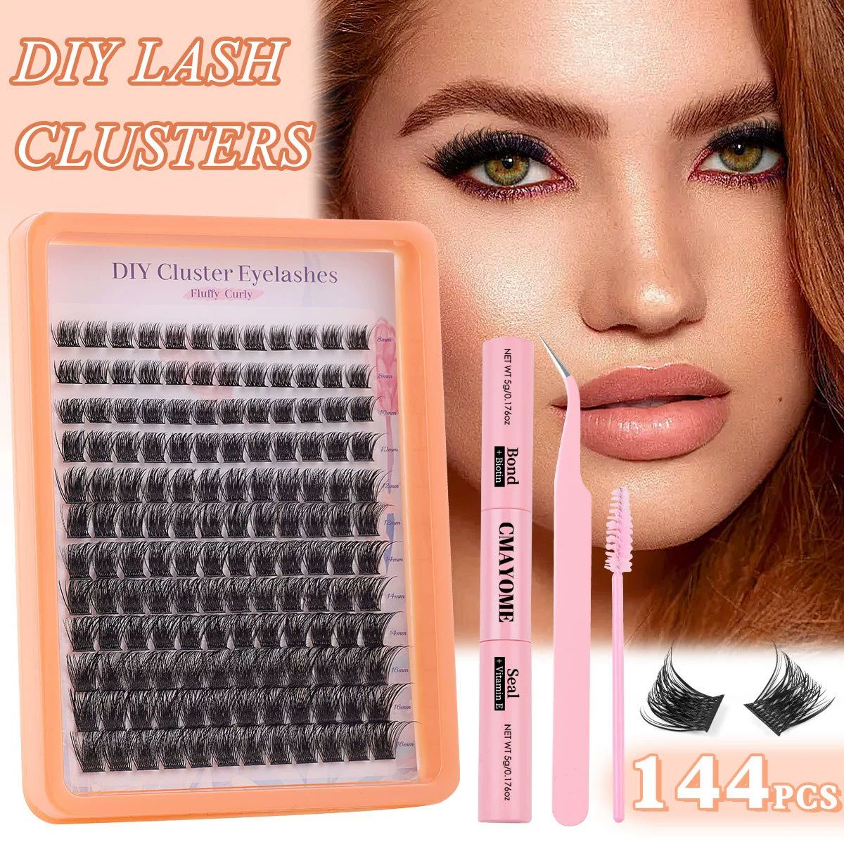 Self Adhesive Lash Clusters Kit 160 Pcs Flu-ffy 10-16mm DIY Eyelash Extensions Kit, No Glue Lashes Press On Lashes, Pre Bonded Lash Clusters with Eyelash Brushes and Lash Tweezers(No Glue 40D+50D)