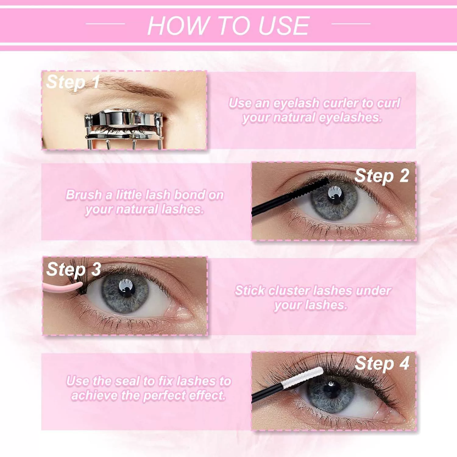 Eyelash Extension Kit  Lash Clusters D Curly 12-18mm Mix 40D Individual Lashes Wispy Lash Clusters Kit with Lash Bond and Seal  Lash Applicator for Lash Extension Beginners view 2