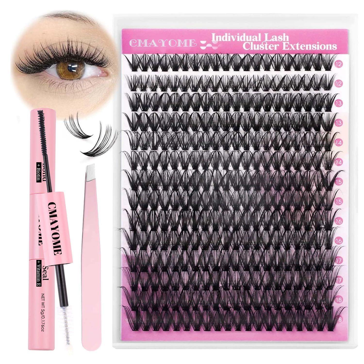 Eyelash Extension Kit  Lash Clusters D Curly 12-18mm Mix 40D Individual Lashes Wispy Lash Clusters Kit with Lash Bond and Seal  Lash Applicator for Lash Extension Beginners