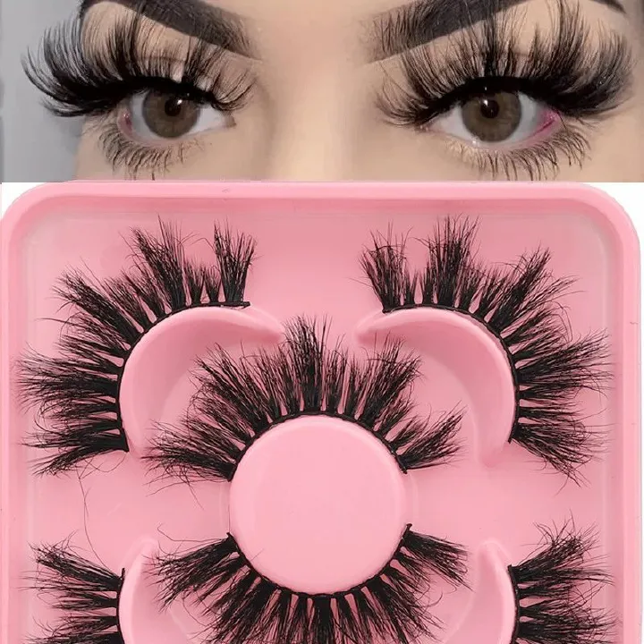 Cat Eye Mink Lashes Fluffy False Eyelashes Dramatic Eyelashes Mink Fluttery Fake Eyelashes 20mm Length Reusable Flared Lashes 3 Pairs