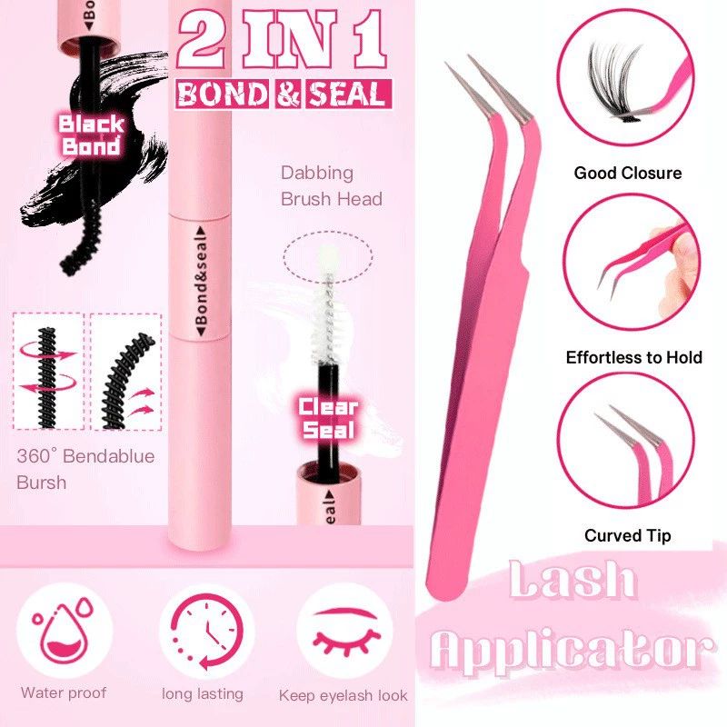 Lash Extension Kit Lash Clusters Kit 640Pcs Volume Eyelash Clusters C Curl Lashes Clusters DIY Cluster Eyelash Extensions With Lash Bond and Seal Lash Tweezers