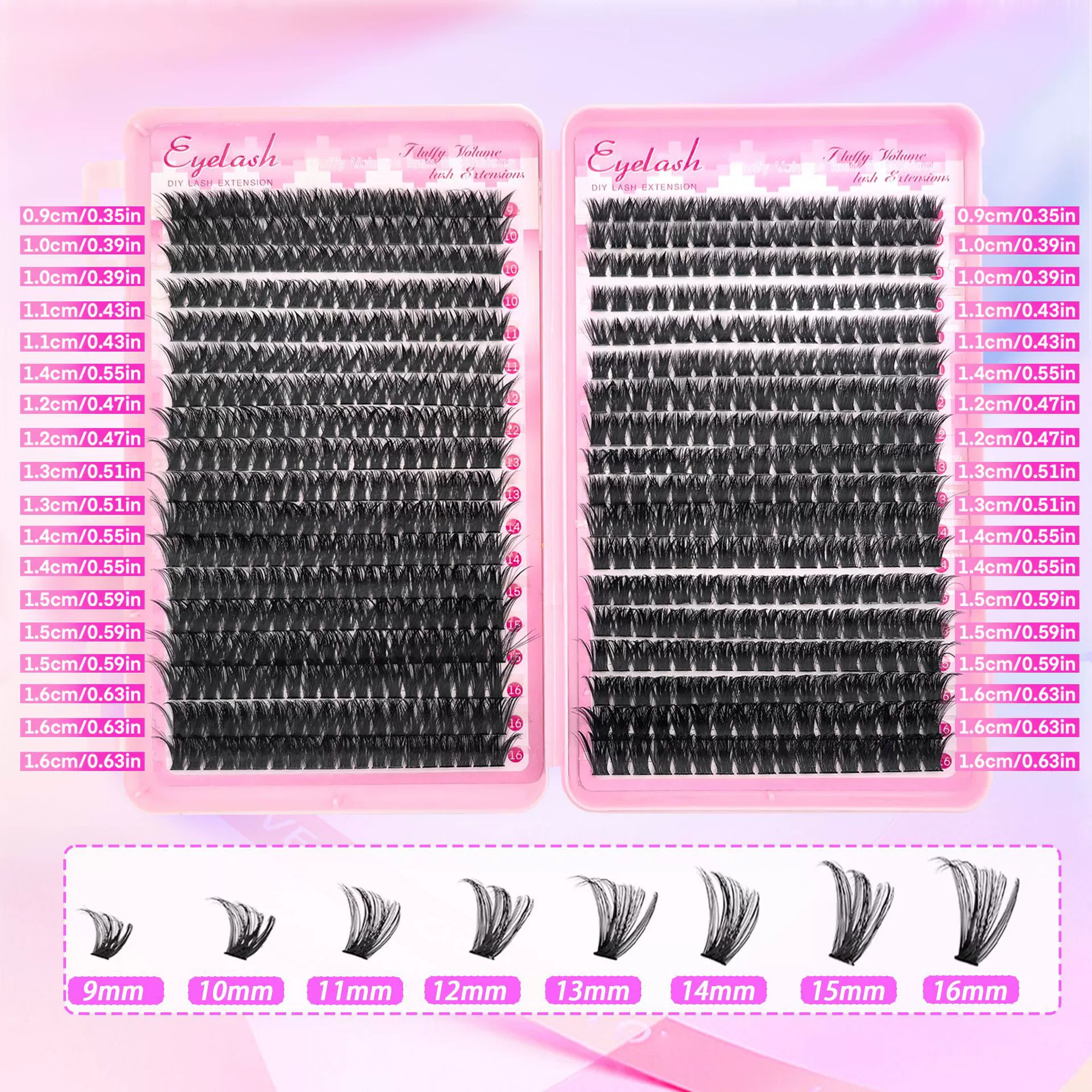 Lash Extension Kit Lash Clusters Kit 640Pcs Volume Eyelash Clusters C Curl Lashes Clusters DIY Cluster Eyelash Extensions With Lash Bond and Seal Lash Tweezers