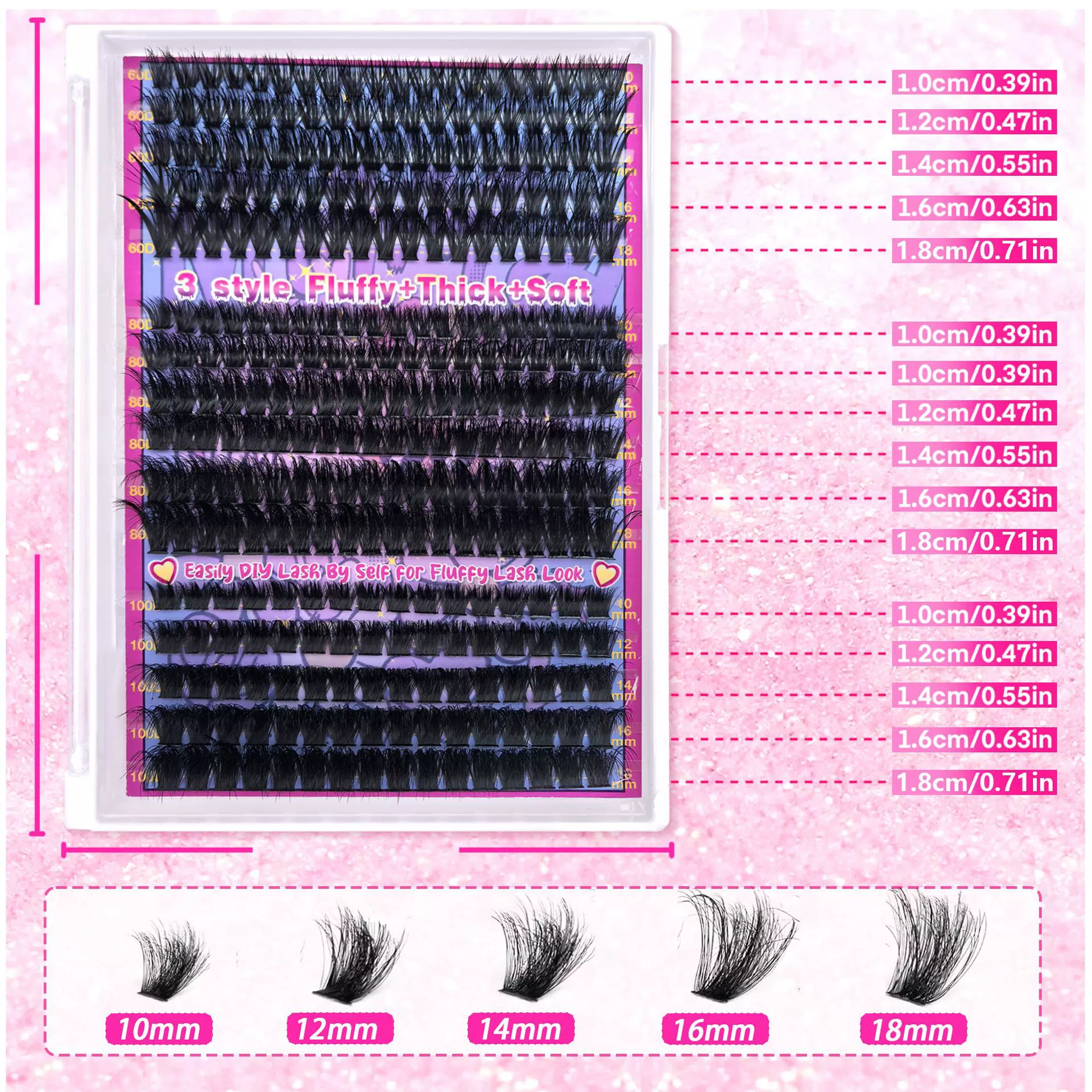 Lash Clusters Kit 320 Pcs DIY Individual Cluster Lashes D Curl Lash Extension Kit with Eyelash Bond and Seal, Remover, Tweezers Applicator Tool for False Eyelash Cluster Kit(80D, Mix10-18mm Kit)