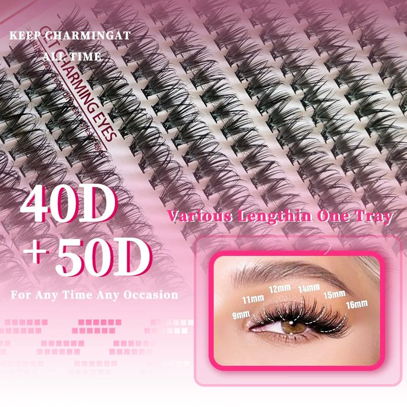 Lash Extension Kit DIY Colored Lash Clusters Kit Cluster Lashes Eyelash Extension Kit Individual Lashes with Lash Bond and Seal,Lash Tweezers Natural Look(30D+40D+50D+40D Colored Kit,9-16mm)