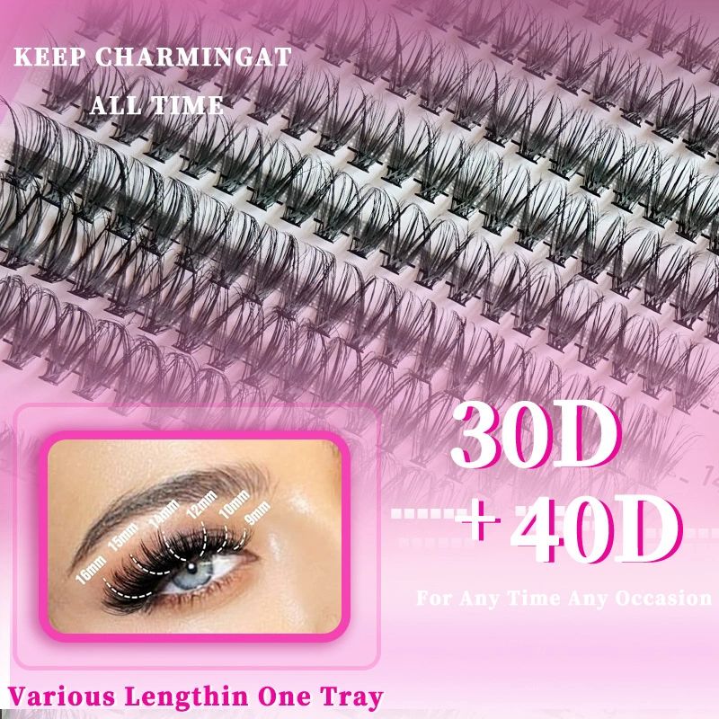 Lash Extension Kit DIY Colored Lash Clusters Kit Cluster Lashes Eyelash Extension Kit Individual Lashes with Lash Bond and Seal,Lash Tweezers Natural Look(30D+40D+50D+40D Colored Kit,9-16mm)