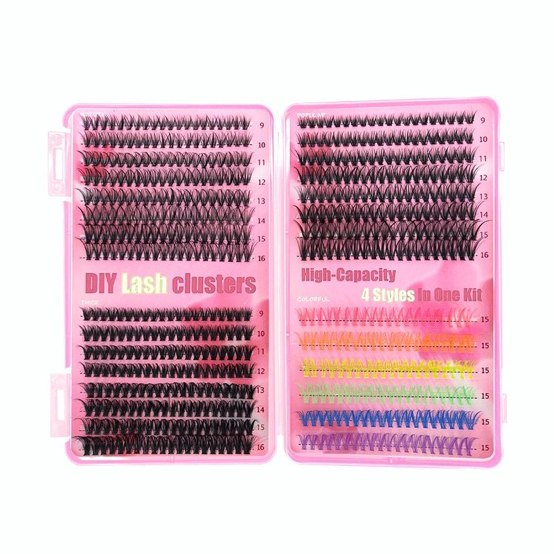 Lash Extension Kit DIY Colored Lash Clusters Kit Cluster Lashes Eyelash Extension Kit Individual Lashes with Lash Bond and Seal,Lash Tweezers Natural Look(30D+40D+50D+40D Colored Kit,9-16mm)