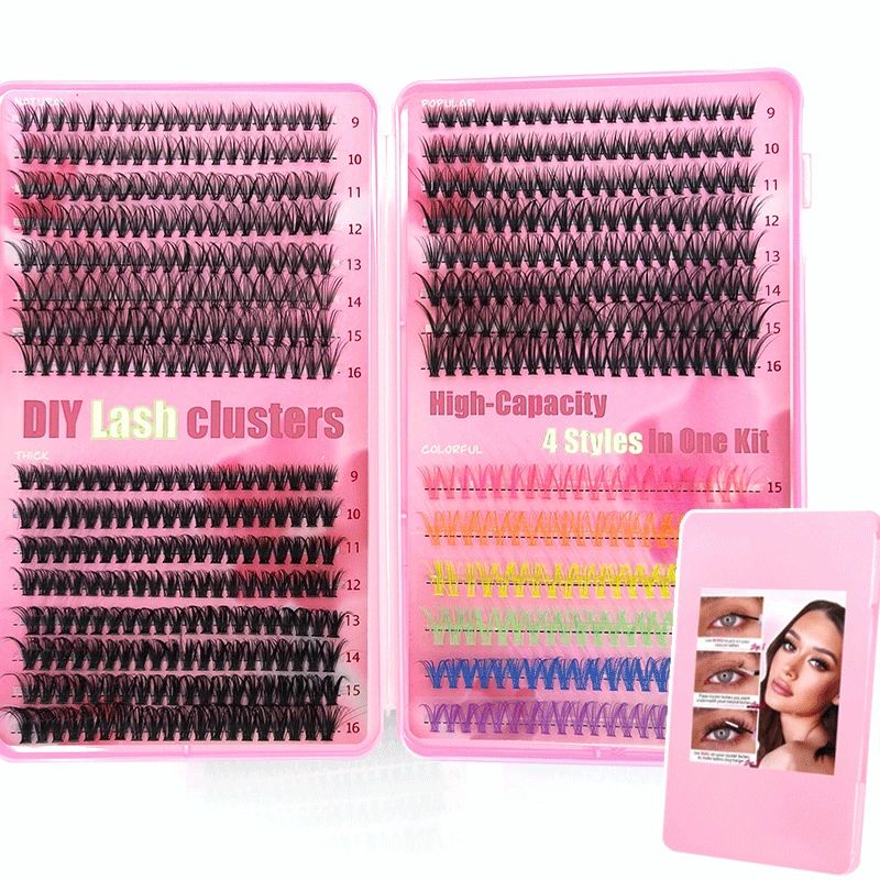 Lash Extension Kit DIY Colored Lash Clusters Kit Cluster Lashes Eyelash Extension Kit Individual Lashes with Lash Bond and Seal,Lash Tweezers Natural Look(30D+40D+50D+40D Colored Kit,9-16mm)