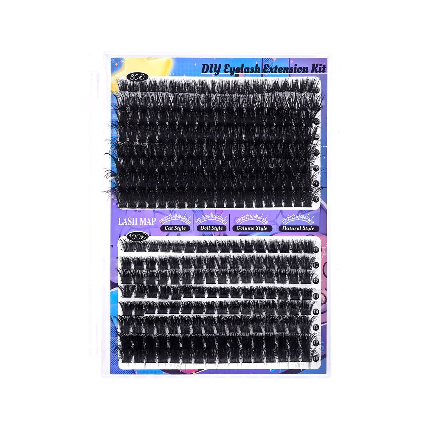 Fluffier Lash Extension Kit Thick 200D Volume Eyelash Extension Kit 16mm Wispy Lash Clusters Kit D Curly Individual Lashes with Bond and Seal lash Tweezers DIY Cluster Eyelash Extensions