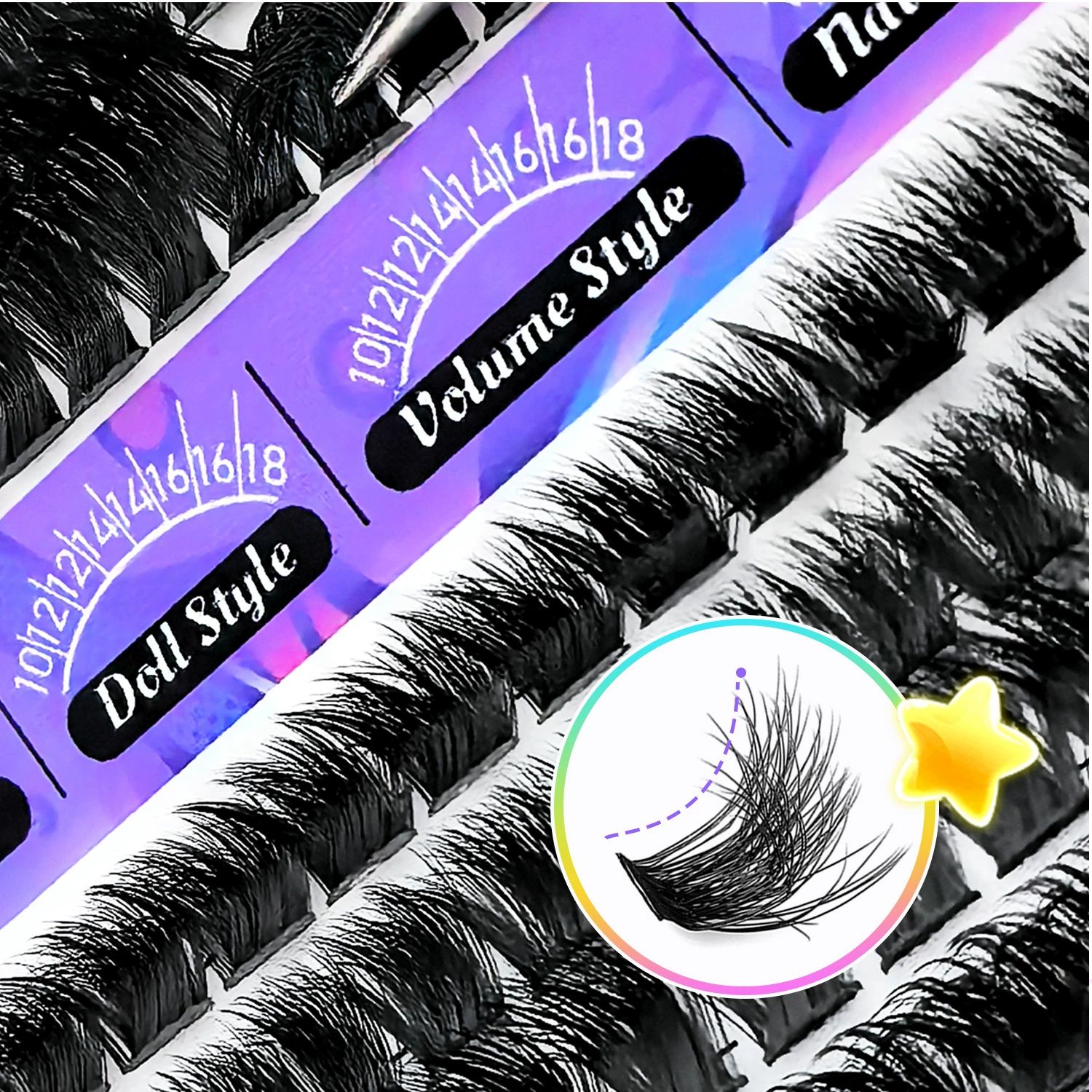 Fluffier Lash Extension Kit Thick 200D Volume Eyelash Extension Kit 16mm Wispy Lash Clusters Kit D Curly Individual Lashes with Bond and Seal lash Tweezers DIY Cluster Eyelash Extensions