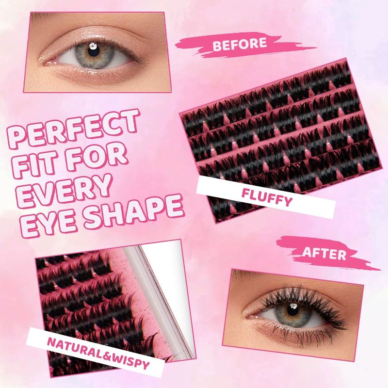 Lash Clusters 10-18mm Wispy Eyelash Clusters 80-96pcs Cluster Lashes DIY Individual Lashes Clusters with Soft Thin Band for Self Use,Beginner-Friendly