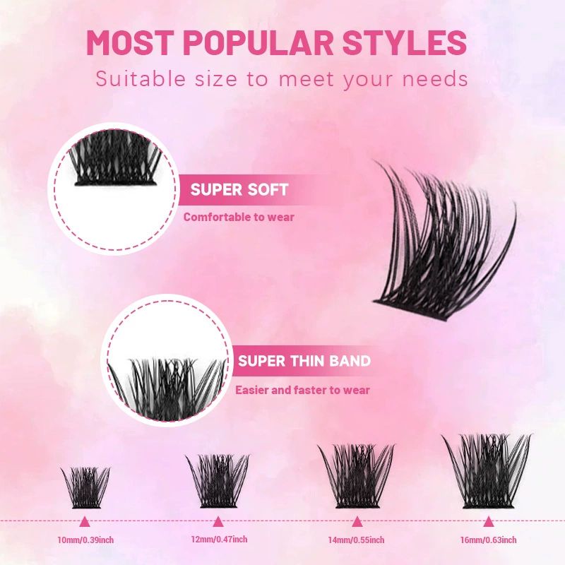 Lash Clusters 10-18mm Wispy Eyelash Clusters 80-96pcs Cluster Lashes DIY Individual Lashes Clusters with Soft Thin Band for Self Use,Beginner-Friendly