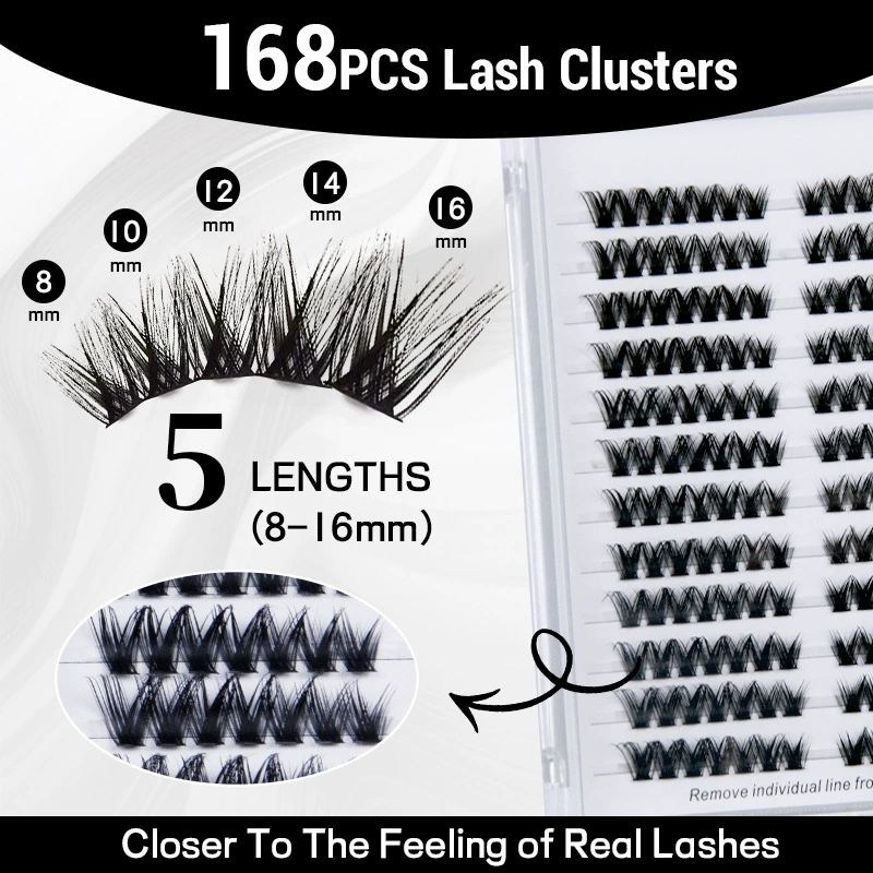 Volume Lash Clusters Kit D Curl Lashes Extensions Thick Volume Eyelash Clusters DIY Eyelash Extension10-16mm Fluffy Cluster Eyelash Extension DIY Lashes view 4
