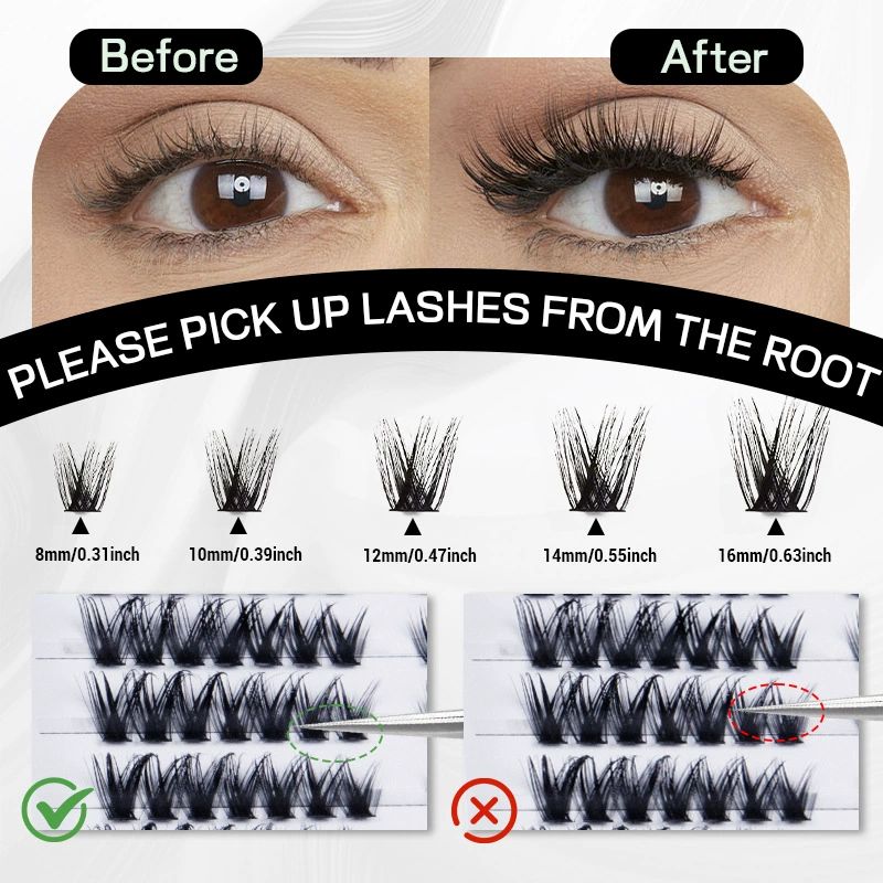 Volume Lash Clusters Kit D Curl Lashes Extensions Thick Volume Eyelash Clusters DIY Eyelash Extension10-16mm Fluffy Cluster Eyelash Extension DIY Lashes view 3