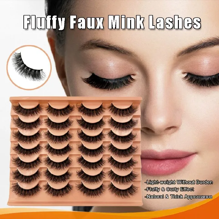 Mink Lashes Natural Fluffy False Eyelashes Volume Wispy 15MM Thick Fake Lashes Look Like Eyelash Extensions 14Pairs Pack