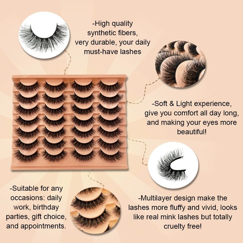 Mink Lashes Natural Fluffy False Eyelashes Volume Wispy 15MM Thick Fake Lashes Look Like Eyelash Extensions 14Pairs Pack