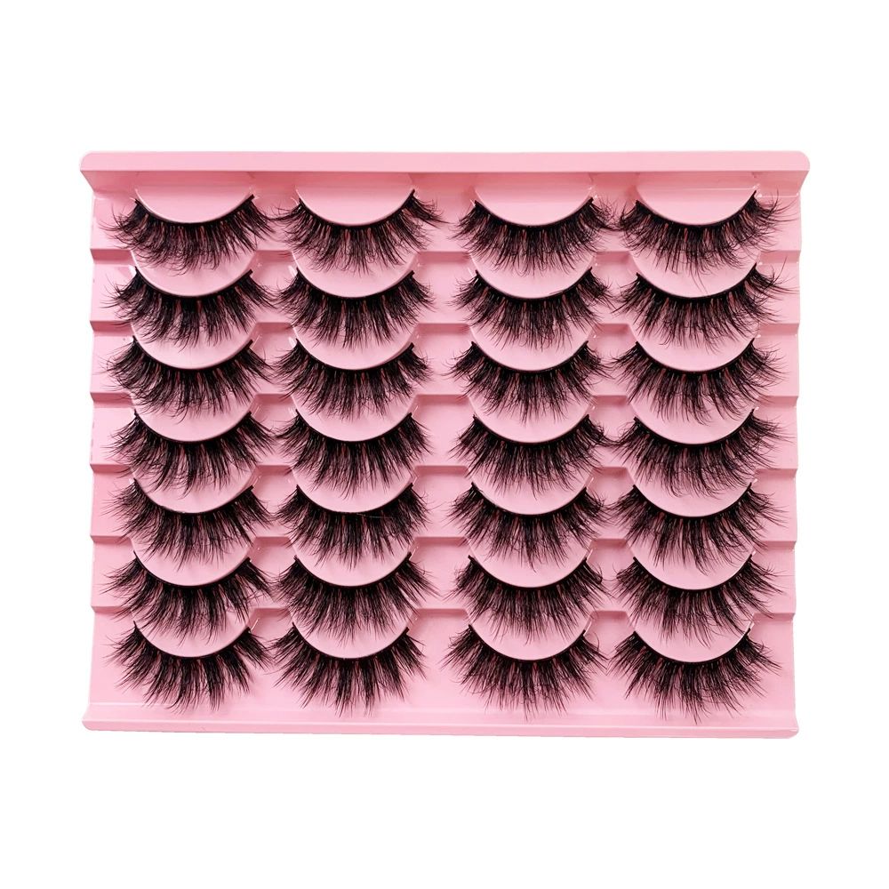 Mink Lashes Cat Eye Wispy Soft Faux Mink False Eyelashes Natural Look C Curl Full Strips Lashes Pack 10mm Long Dramatic 3D 8D Long Volume Thick Faux Mink Fake Eyelashes Bulk