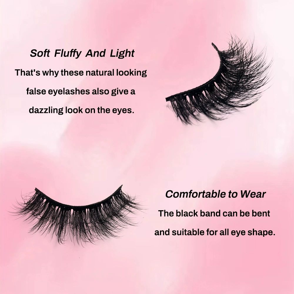 Mink Lashes Cat Eye Wispy Soft Faux Mink False Eyelashes Natural Look C Curl Full Strips Lashes Pack 10mm Long Dramatic 3D 8D Long Volume Thick Faux Mink Fake Eyelashes Bulk