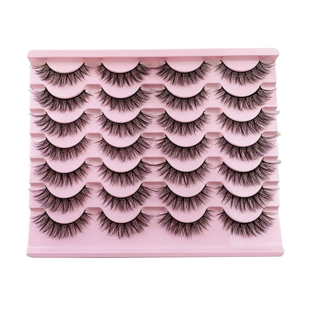 Mink Lashes Cat Eye Wispy Soft Faux Mink False Eyelashes Natural Look C Curl Full Strips Lashes Pack 10mm Long Dramatic 3D 8D Long Volume Thick Faux Mink Fake Eyelashes Bulk
