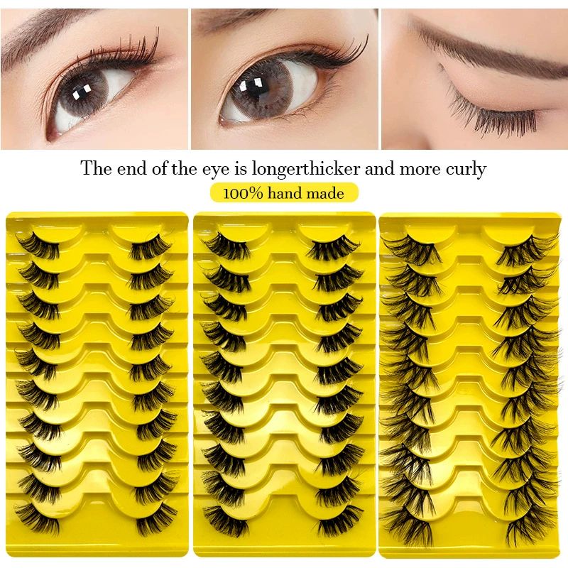 Half Lashes Corner False Eyelashes Faux Fluffy Lashes Natural Daily Look Accent Eye Lashes Handmade Soft Reusable 10 Pairs Different Cross Volume Lashes Pack view 7