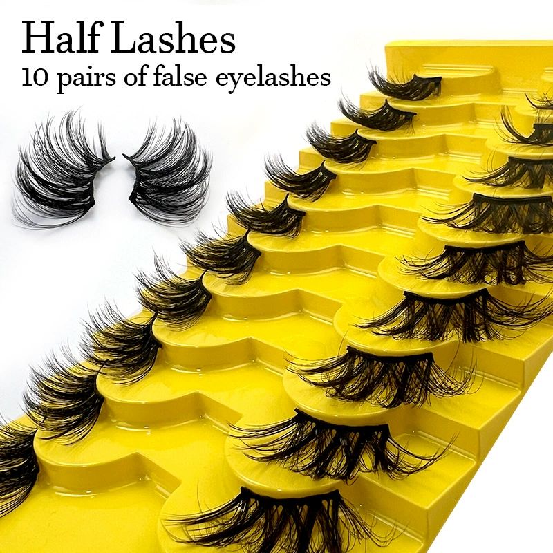 Half Lashes Corner False Eyelashes Faux Fluffy Lashes Natural Daily Look Accent Eye Lashes Handmade Soft Reusable 10 Pairs Different Cross Volume Lashes Pack view 3
