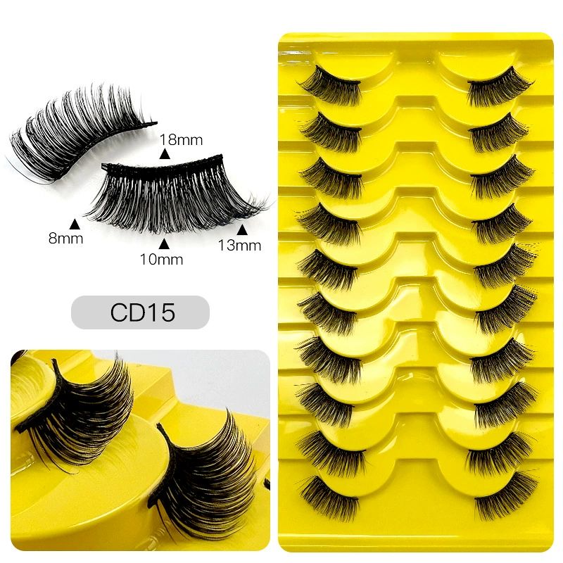 Half Lashes Corner False Eyelashes Faux Fluffy Lashes Natural Daily Look Accent Eye Lashes Handmade Soft Reusable 10 Pairs Different Cross Volume Lashes Pack view 2