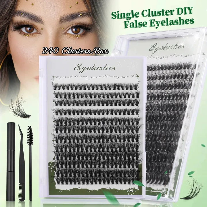 test_假睫毛 #25Volume Lash Clusters Kit DIY Lash Extension Kit D Curl Eyelash Extensions with Waterproof Lash Bond and Seal Waterproof Tweezers,8-16MM Cluster Lashes 240Pcs