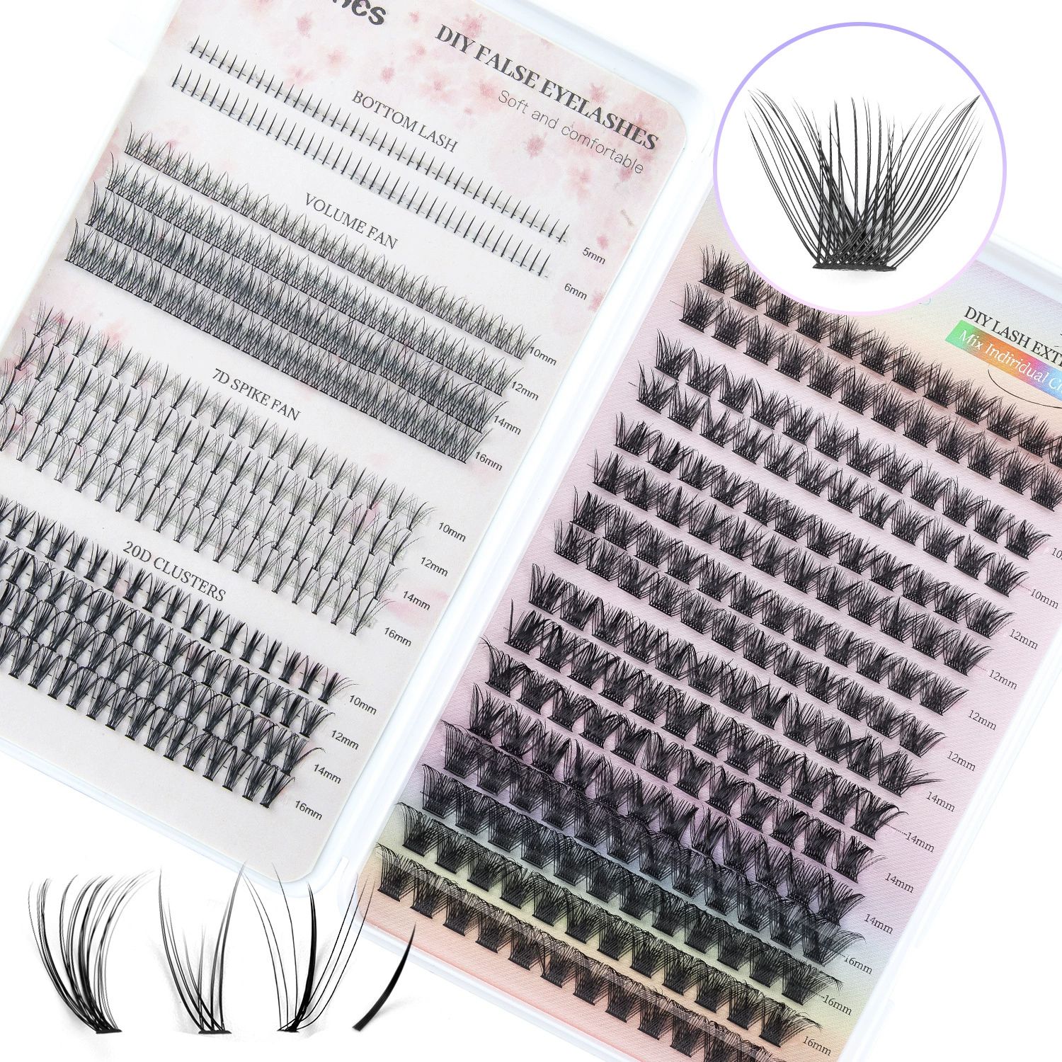 Lash Clusters Kit, 640 Pcs Eyelashes Cluster Extensions Kit 9-16mm Fluffy Individual Lashes 80D 100D D Curl False Eyelashes with Thin Band Match Tools for DIY (80D+100D)， Bond Seal Remover Tweezers