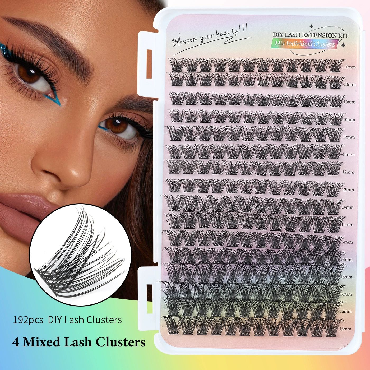 Lash Clusters Kit, 640 Pcs Eyelashes Cluster Extensions Kit 9-16mm Fluffy Individual Lashes 80D 100D D Curl False Eyelashes with Thin Band Match Tools for DIY (80D+100D)， Bond Seal Remover Tweezers