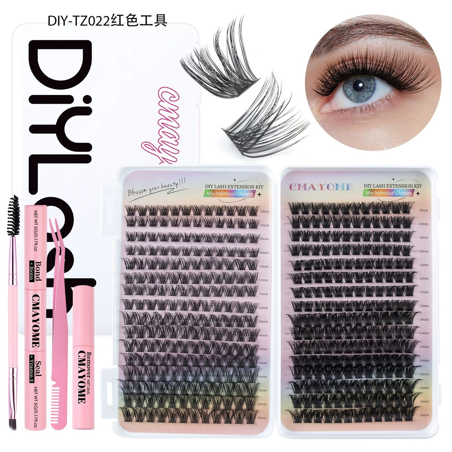 Lash Clusters Kit, 640 Pcs Eyelashes Cluster Extensions Kit 9-16mm Fluffy Individual Lashes 80D 100D D Curl False Eyelashes with Thin Band Match Tools for DIY (80D+100D)， Bond Seal Remover Tweezers