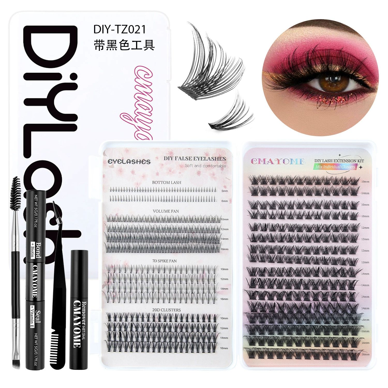 Lash Clusters Kit, 640 Pcs Eyelashes Cluster Extensions Kit 9-16mm Fluffy Individual Lashes 80D 100D D Curl False Eyelashes with Thin Band Match Tools for DIY (80D+100D)， Bond Seal Remover Tweezers