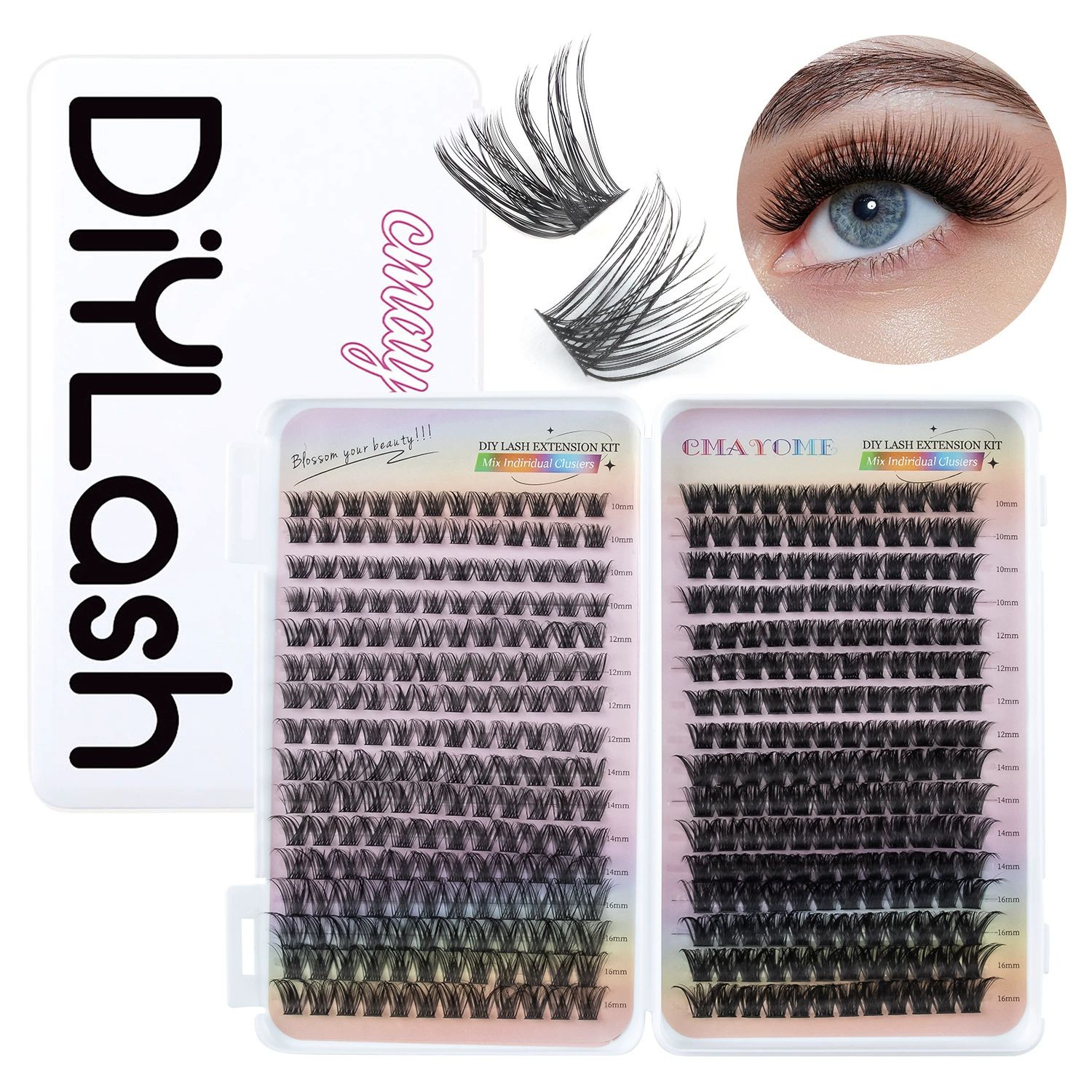 Lash Clusters Kit, 640 Pcs Eyelashes Cluster Extensions Kit 9-16mm Fluffy Individual Lashes 80D 100D D Curl False Eyelashes with Thin Band Match Tools for DIY (80D+100D)， Bond Seal Remover Tweezers