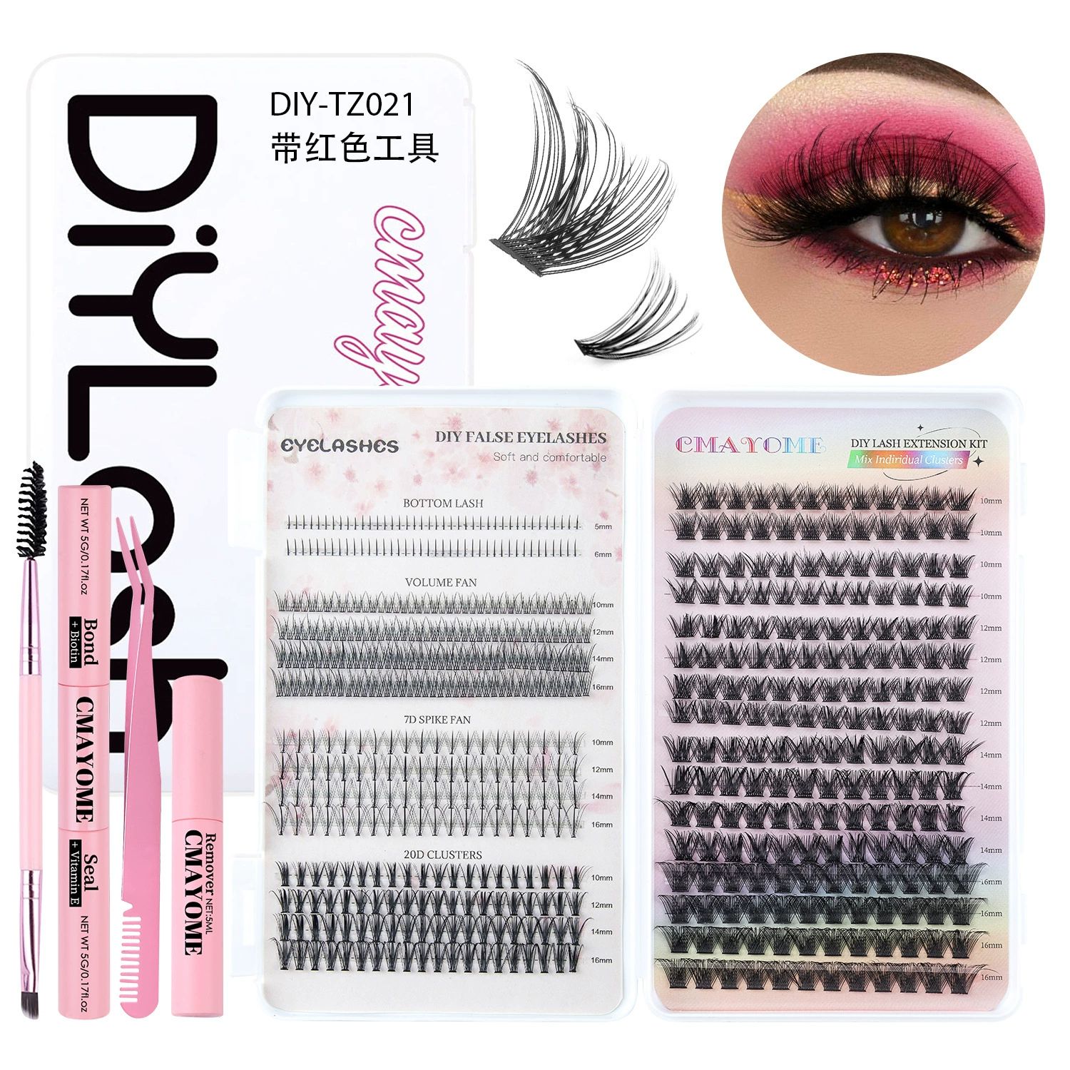 Lash Clusters Kit, 640 Pcs Eyelashes Cluster Extensions Kit 9-16mm Fluffy Individual Lashes 80D 100D D Curl False Eyelashes with Thin Band Match Tools for DIY (80D+100D)， Bond Seal Remover Tweezers