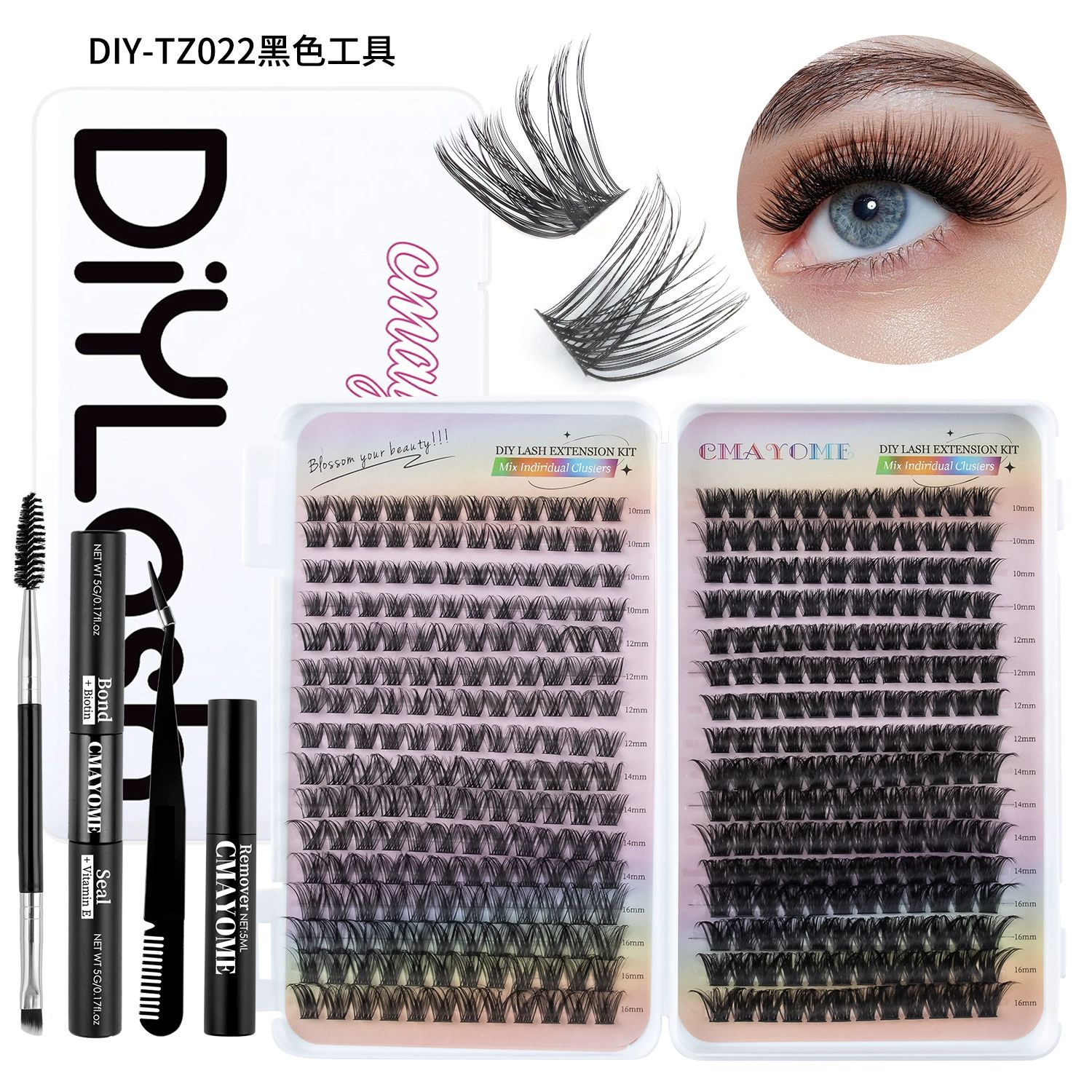 Lash Clusters Kit, 640 Pcs Eyelashes Cluster Extensions Kit 9-16mm Fluffy Individual Lashes 80D 100D D Curl False Eyelashes with Thin Band Match Tools for DIY (80D+100D)， Bond Seal Remover Tweezers