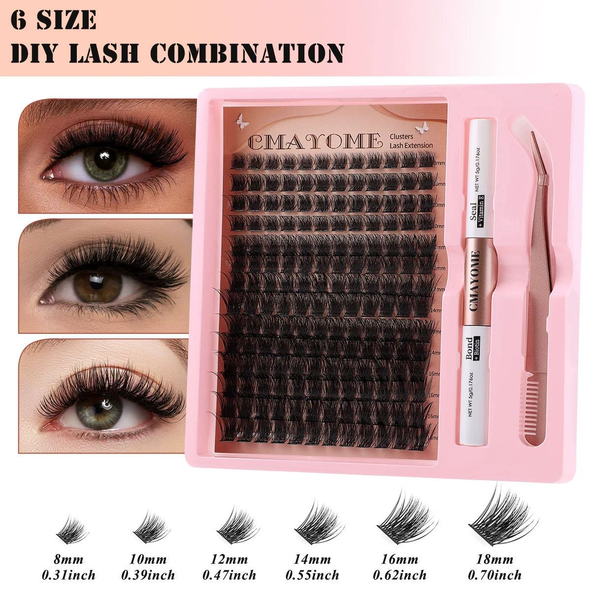 Natural DIY Lash Extension Kit Wispy Lash Clusters D Individual Lashes 20D+30D 280Pcs Lash Clusters Kit 10-16mm Eyelash Extension Kit
