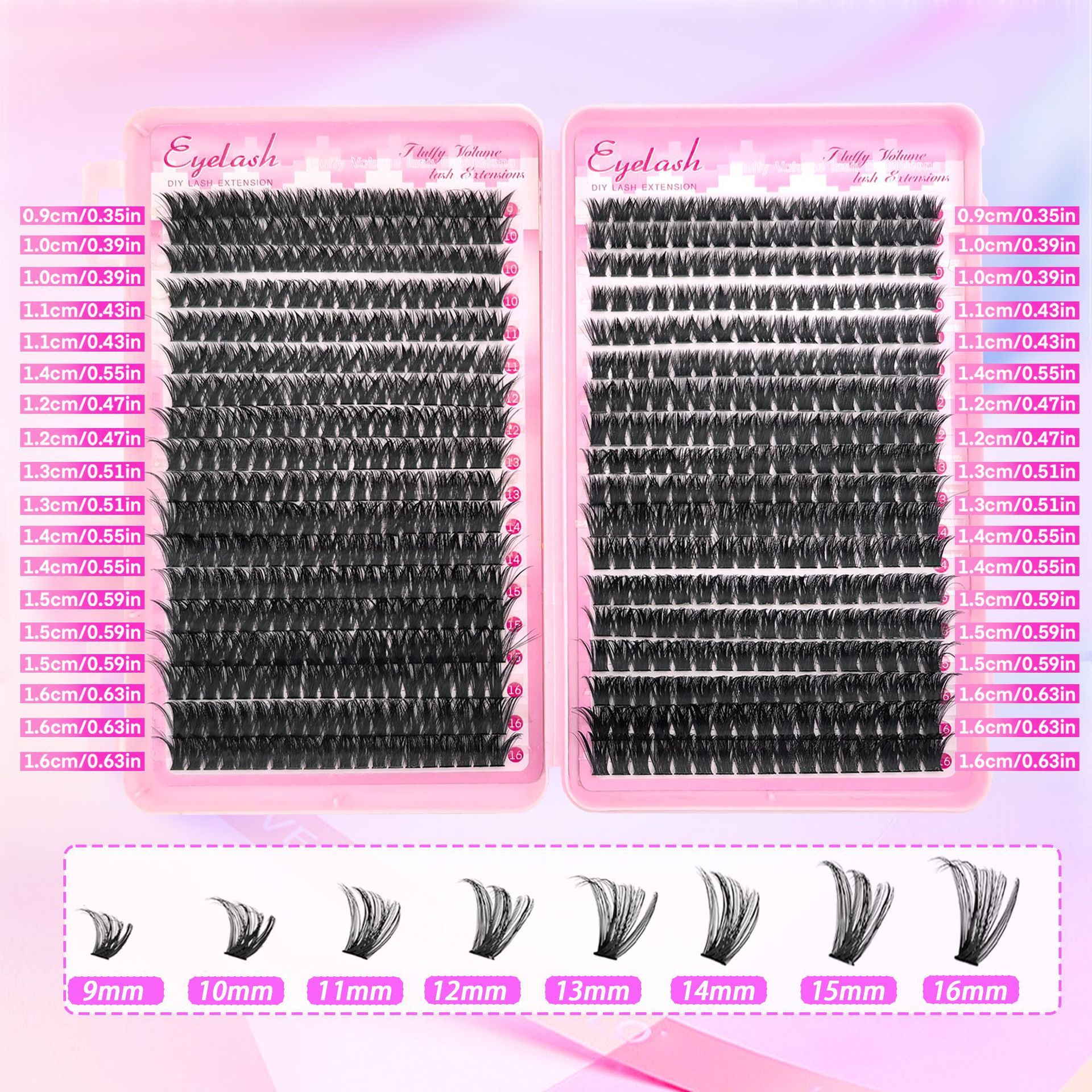 Lash Extension Kit Lash Clusters Kit 640Pcs Volume Eyelash Clusters C Curl Lashes Clusters DIY Cluster Eyelash Extensions With Lash Bond and Seal Lash Tweezers