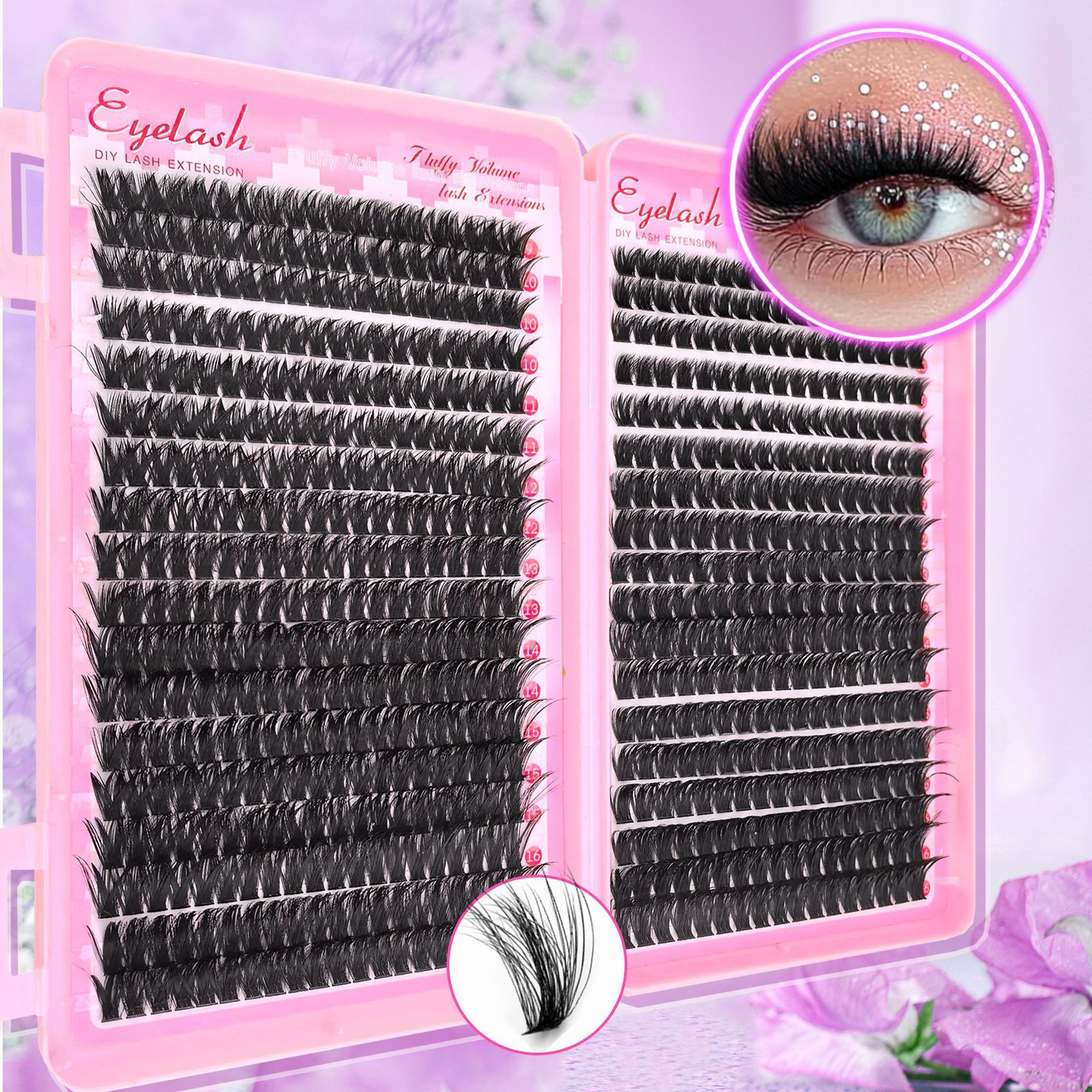 Lash Extension Kit Lash Clusters Kit 640Pcs Volume Eyelash Clusters C Curl Lashes Clusters DIY Cluster Eyelash Extensions With Lash Bond and Seal Lash Tweezers