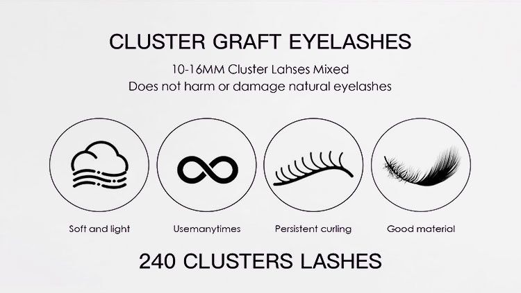 Volume Lash Clusters Kit D Curl Lashes Extensions Thick Volume Eyelash Clusters DIY Eyelash Extension10-16mm Fluffy Cluster Eyelash Extension DIY Lashes view 8