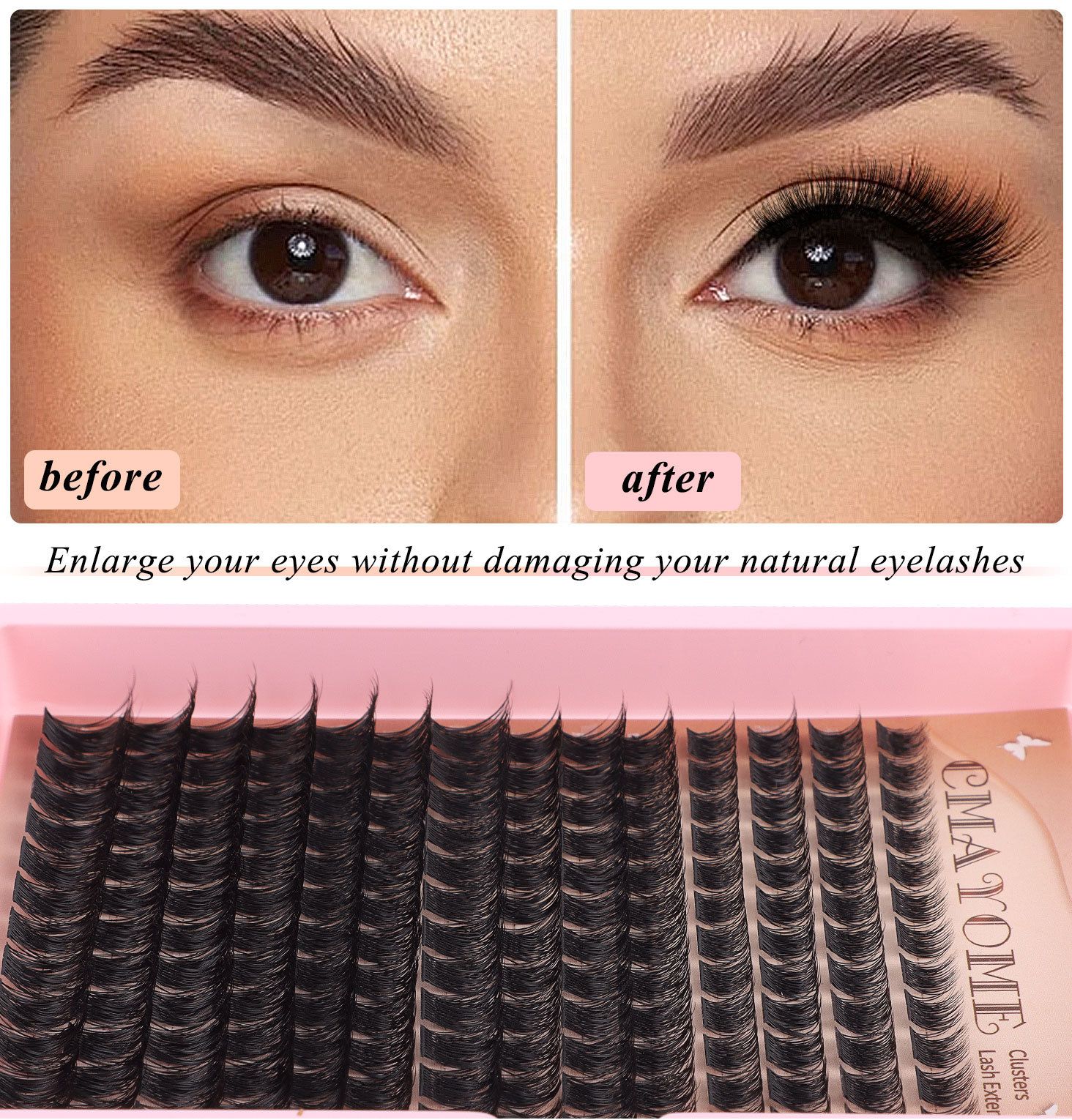 Natural DIY Lash Extension Kit Wispy Lash Clusters D Individual Lashes 20D+30D 280Pcs Lash Clusters Kit 10-16mm Eyelash Extension Kit
