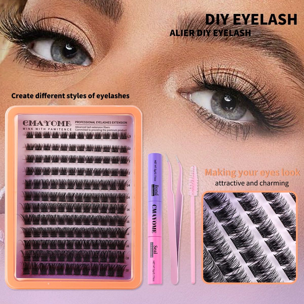Lash Extensions Cluster DIY Lashes  30D 80D 10-16mm Eyelash Clusters Individual Lashes Lash Kit Think Band Lash Kit(30D+80D KIT)