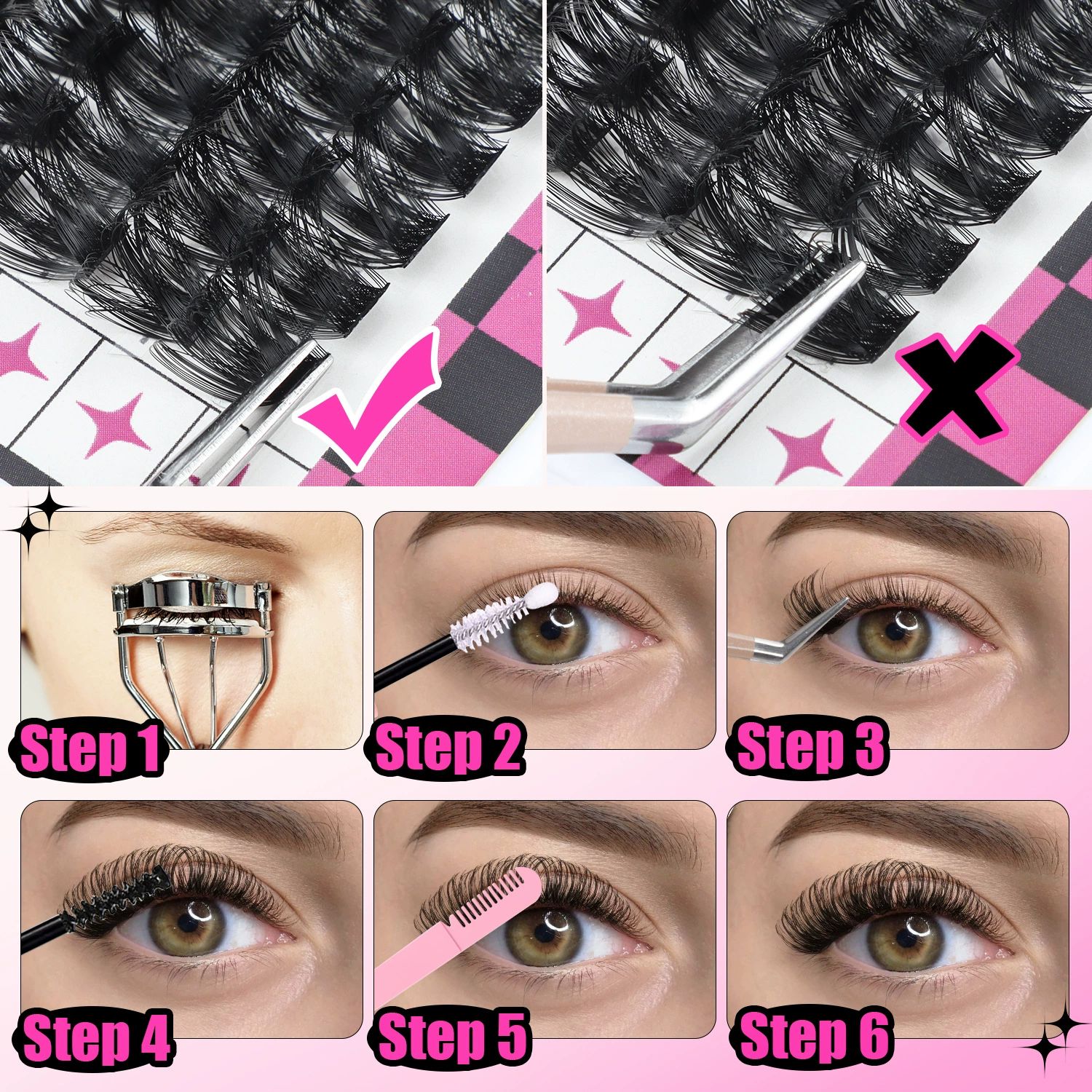 Fluffy Lash Clusters Thick 80/100D Volume Eyelash Clusters 10-16mm Wispy Individual Lashes D Curl Cluster Eyelash Extensions DIY Lash Extension for Beginner