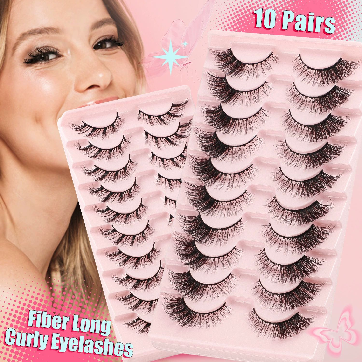 Natural Lashes Wispy False Eyelashes Fake Cat Eye Lashes Pack 10 Pairs Natural Look Lash Strips Fluffy Mink Eyelash Full Strip Lashes