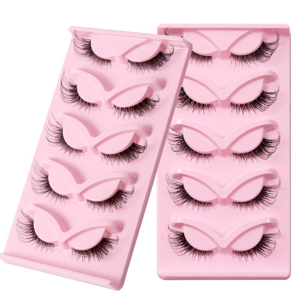 Cat Eye Lashes Natural Look Fox False Eyelashes Gorgeous Wispy & Lightweight Faux Mink Lashes for Doll Eye Makeup 5 Pairs Pack