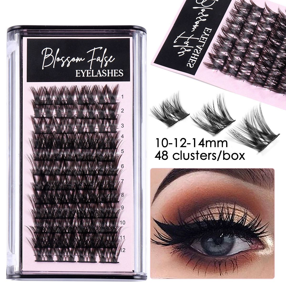 Lash Clusters  D Curl 14mm DIY Eyelash Extensions C D Curl B&Qaugen Mega Volume Individual Lashes Eyelash Clusters Extensions Individual Lashes Cluster DIY at Home Lashes