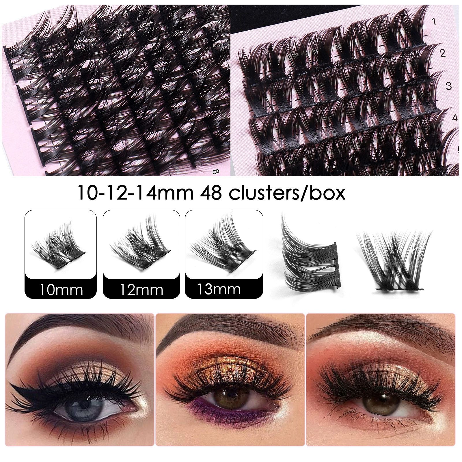 Lash Clusters  D Curl 14mm DIY Eyelash Extensions C D Curl B&Qaugen Mega Volume Individual Lashes Eyelash Clusters Extensions Individual Lashes Cluster DIY at Home Lashes view 4