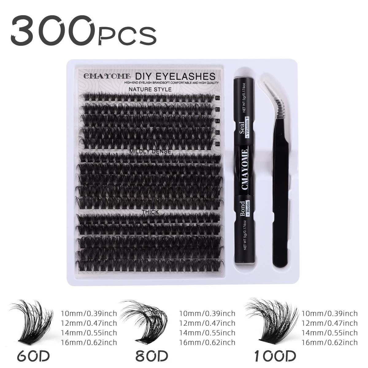 DIY Lash Extension Kit - 300pcs Lashes Clusters 0.07D 40D+50D Mix, 10-16mm D Curl Soft Wispy Lash Clusters Kit with Bond, Seal, Remover & Tweezers for Easy At-Home Application Nature Look view 7